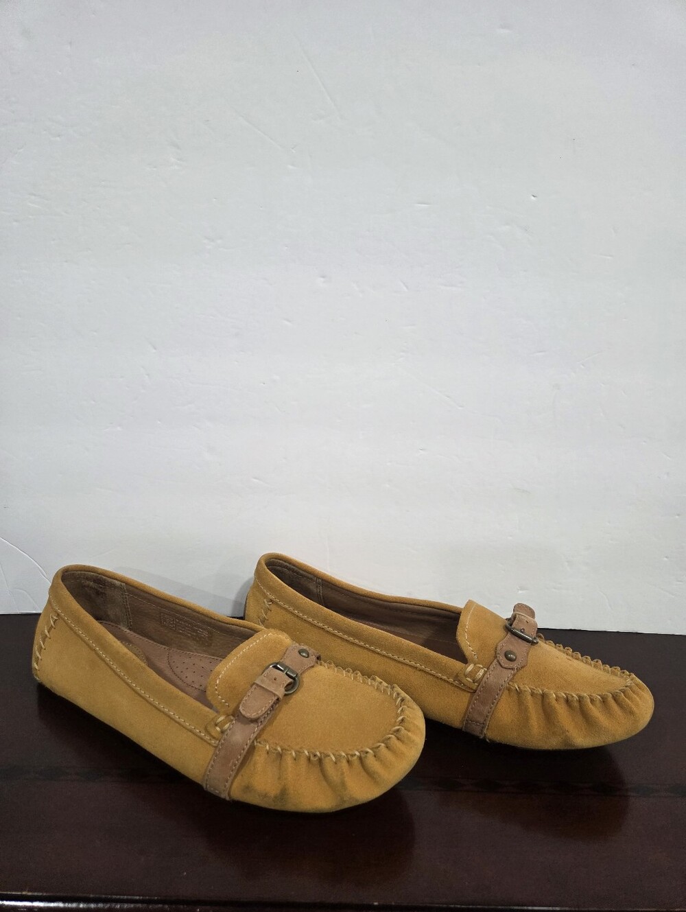 Ariat Women's Mustard Suede Moccasin Loafers with Buckle Detail Sz.9.5 B